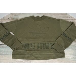 Adidas Trefoil Cropped Sweatshirt Olive Green Women's Size M Three Stripes